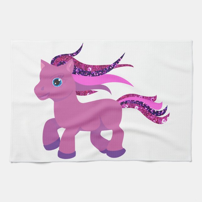 kawaii lila pony kökshandduk (Horisontell)