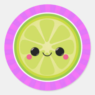 Kawaii Lime på Lila Starburst Runt Klistermärke
