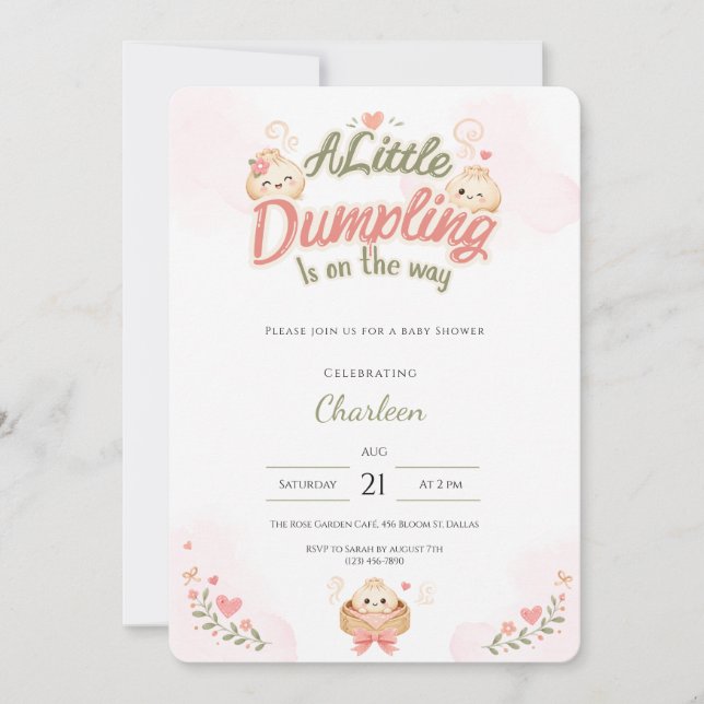 Kawaii Little Dumpling Baby Shower Inbjudan Rosa (Framsida)