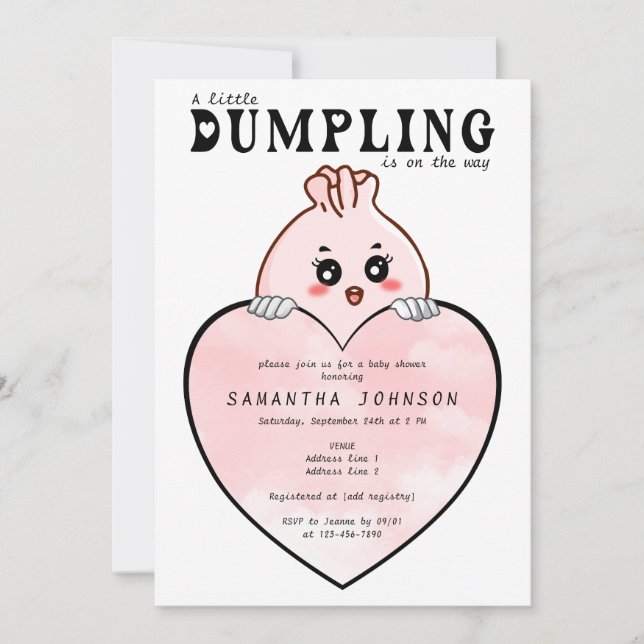 Kawaii Little Dumpling Dim Sum Rosa Baby Shower Inbjudningar (Framsida)