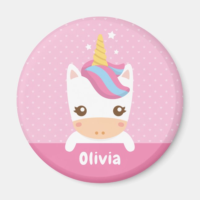 Kawaii Little Unicorn Girls Personlig Magnet (Framsidan)