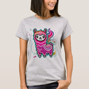 Kawaii Llama Delight: Flaming Roligt T Shirt