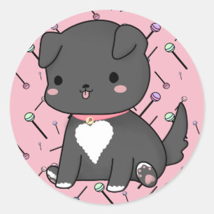 Kawaii Lollipop Valp Sticker Runt Klistermärke