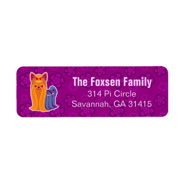 Kawaii Long Hair Yorkie Tecknad hund Returadress Etikett (Framsidan)