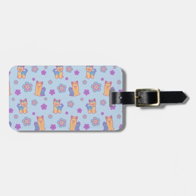 Kawaii Long och kort hårYorkie tecknad hund Bagagebricka (Horisontell Framsida)