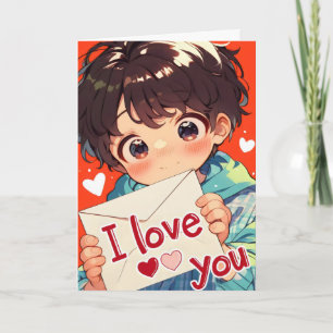 Kawaii Love Anime Pojke Helgkort