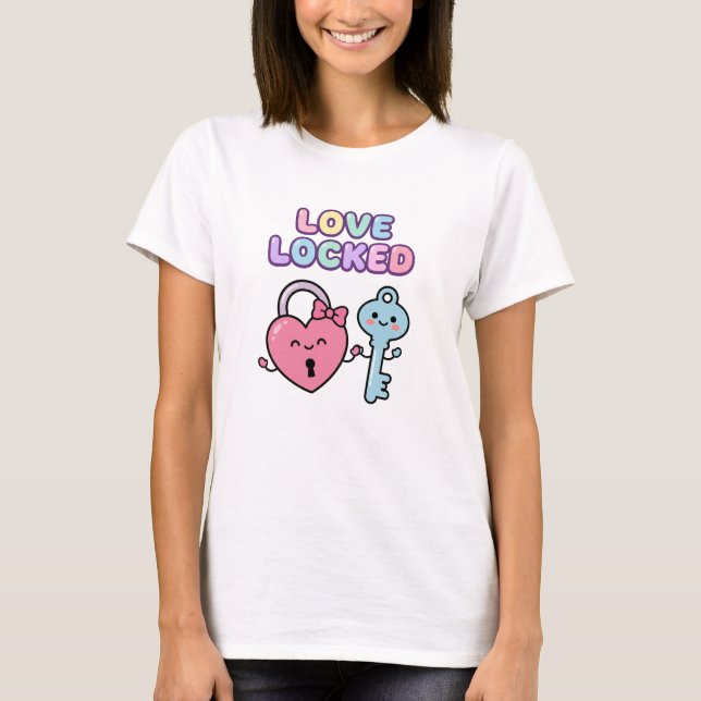 Kawaii Love Locked Cute Wedding T Shirt (Framsida)