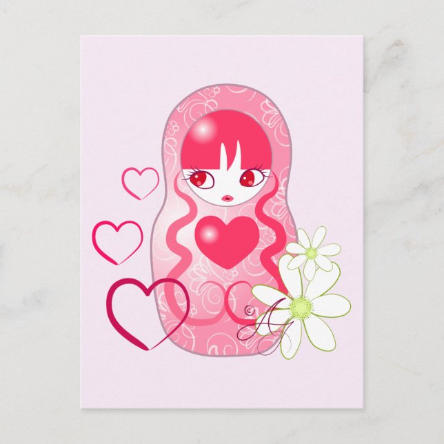 Kawaii Love Matryoshka Vykort (Framsida)