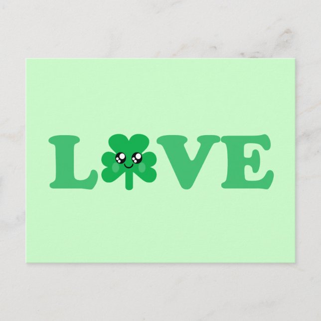 Kawaii "Love" Shamrock Vykort (Framsida)
