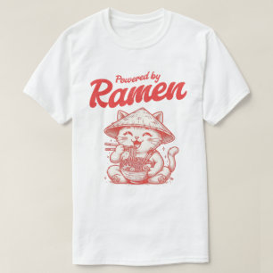 Kawaii Lucky Cat Äter Ramen Nudlar Japanska T Shirt