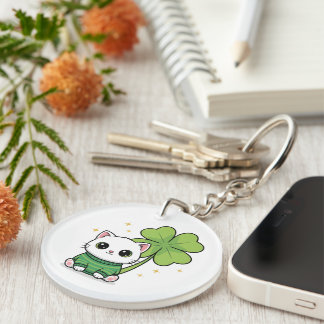 Kawaii Lucky Cat Nyckelring - St Patrick's Day Cha