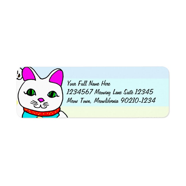 Kawaii Lucky Cat Returadress Etikett (Framsidan)
