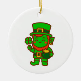 Kawaii Lucky Leprechaun Julgransprydnad Keramik