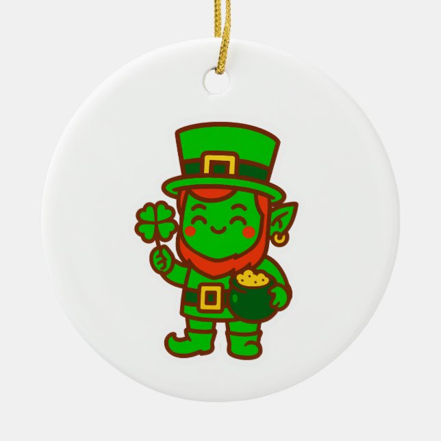 Kawaii Lucky Leprechaun Julgransprydnad Keramik (Framsidan)