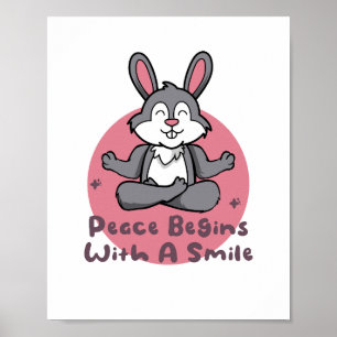Kawaii lustig kaninträning yoga ger rosa poster