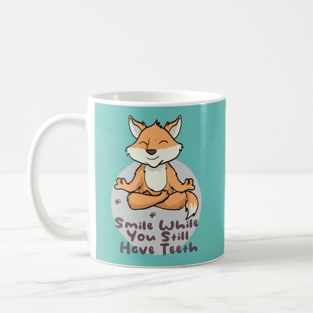 Kawaii, lustigt, leende och yoga possor kaffemugg (Vänster)