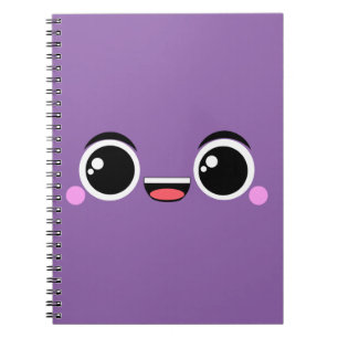 Kawaii Lycklig Anime Faced Lila Anteckningsbok Med Spiral