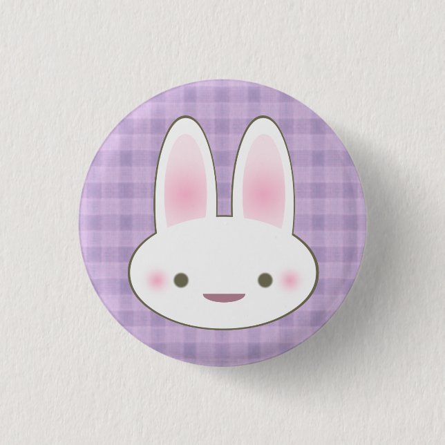 KAWAII LYCKLIG BUNNY GINGHAM CUTE ANSIKTE KNAPP (Framsida)