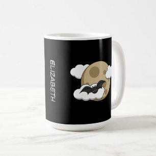 Kawaii Lycklig Fladdermus som flyger på Full Moon Kaffemugg