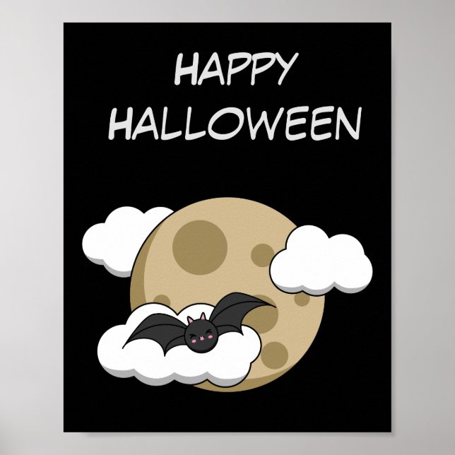 Kawaii Lycklig Fladdermus som flyger på Full Moon  Poster (Framsidan)