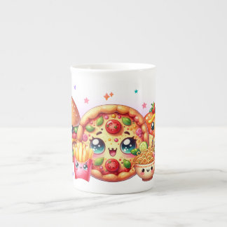Kawaii Lycklig Food Cute Burger, Pizza & Hotdog Benporslin Mugg