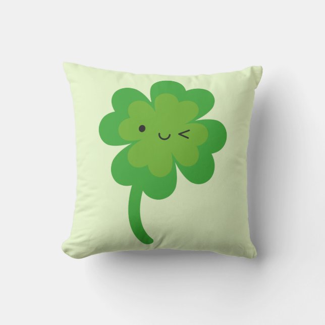 Kawaii lycklig fyrklöver Reversible Kudde (Framsida)