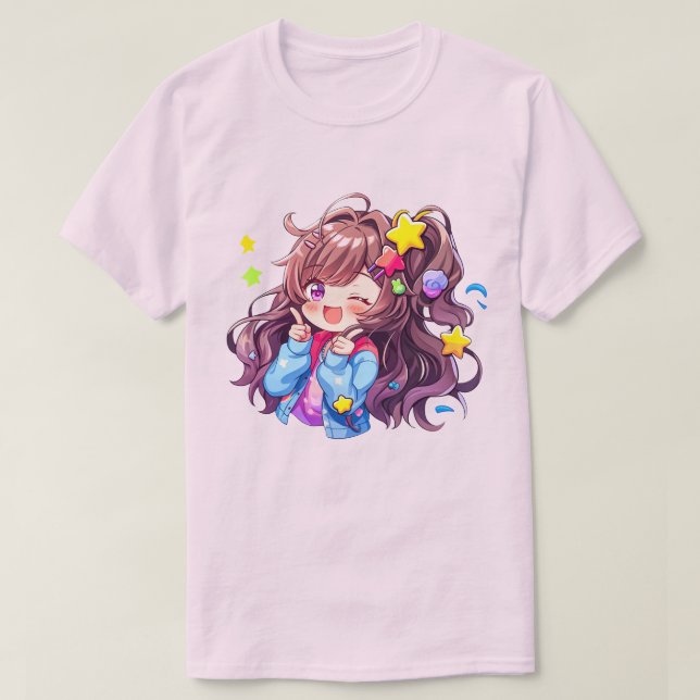 Kawaii Lycklig Loli Star Girl T Shirt (Design framsida)
