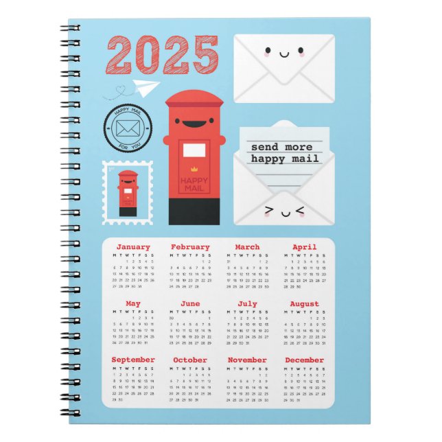 Kawaii Lycklig Mail 2025 Calendar Anteckningsbok (Framsidan)