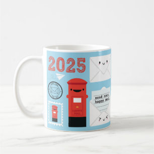 Kawaii Lycklig Mail 2025 Calendar Kaffemugg