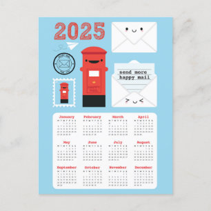 Kawaii Lycklig Mail 2025 Calendar Vykort