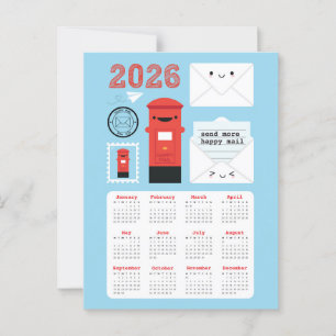 Kawaii Lycklig Mail 2026 Calendar Vykort