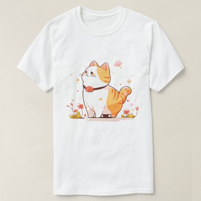 Kawaii Lycklig Orange Tabby katt T Shirt (Design framsida)