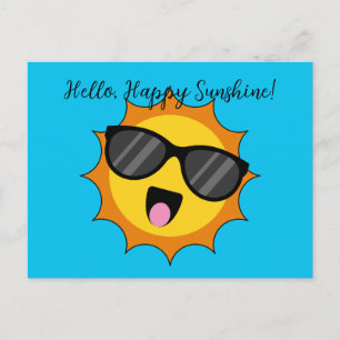 Kawaii Lycklig Sol med solglasögon   Lägg till tex Helg Vykort