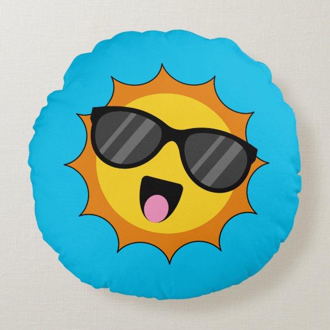 Kawaii Lycklig Sol med solglasögon Rund Kudde (Framsidan)