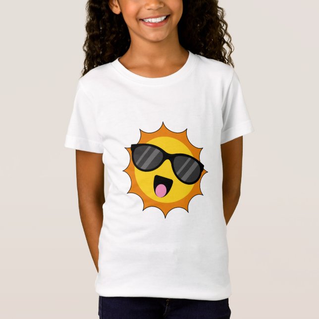 Kawaii Lycklig Sol med solglasögon T Shirt (Framsida)
