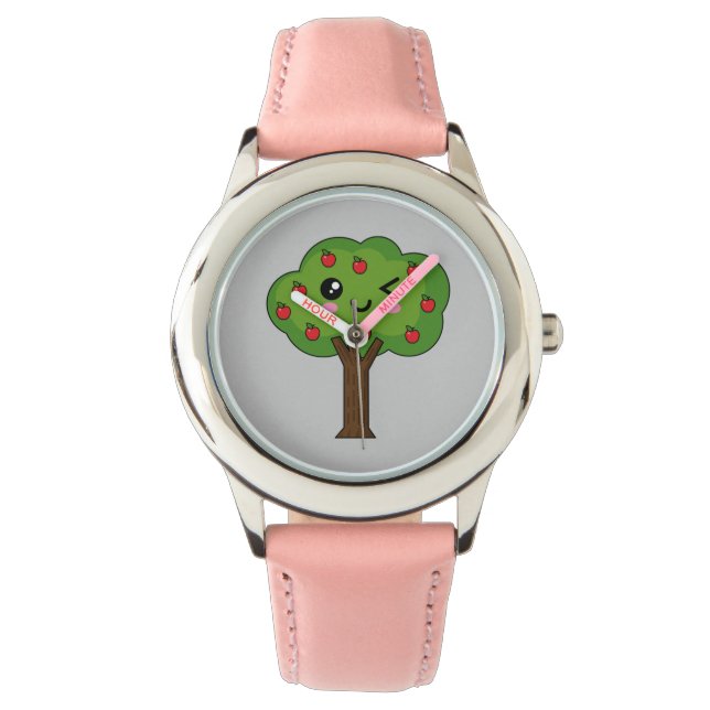 Kawaii Lycklig Winking Apple Träd Armbandsur (Framsida)