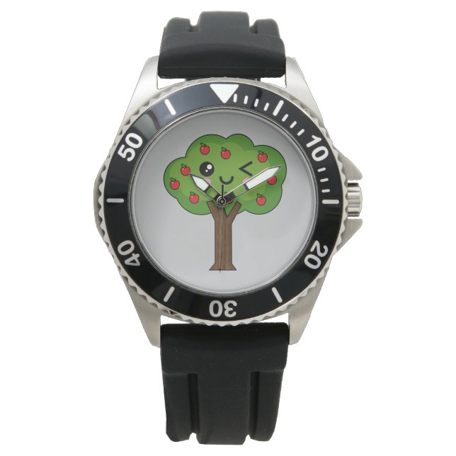 Kawaii Lycklig Winking Apple Träd Armbandsur (Framsida)