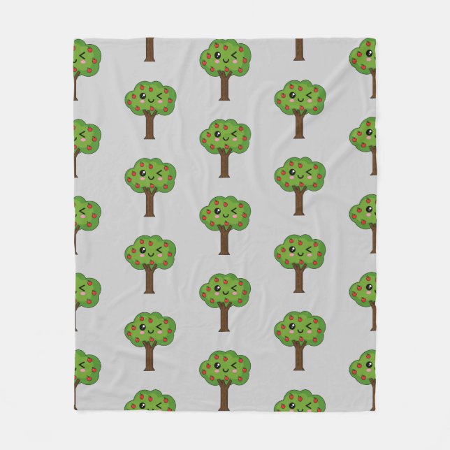 Kawaii Lycklig Winking Apple Träd Fleecefilt (Framsidan)