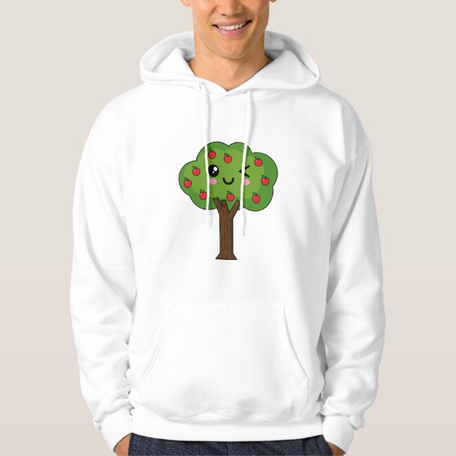 Kawaii Lycklig Winking Apple Träd Hoodie (Framsida)