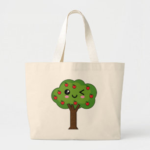 Kawaii Lycklig Winking Apple Träd Jumbo Tygkasse