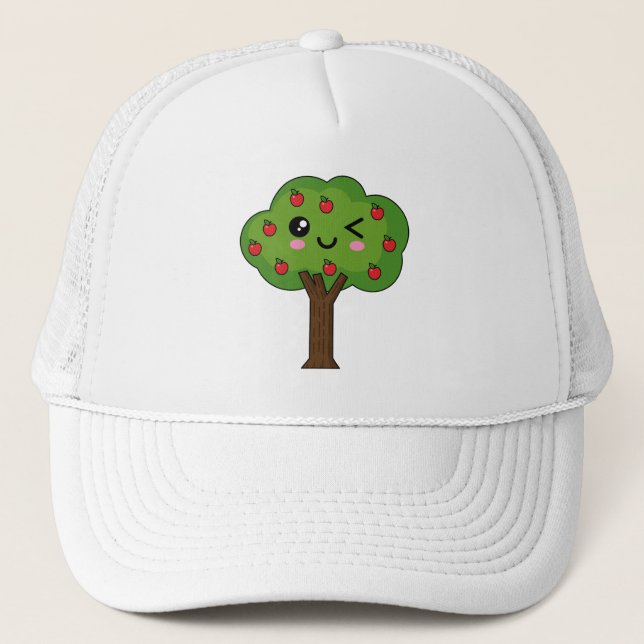 Kawaii Lycklig Winking Apple Träd Keps (Framsida)