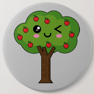Kawaii Lycklig Winking Apple Träd Knapp