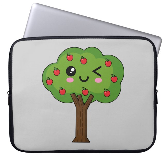 Kawaii Lycklig Winking Apple Träd Laptop Fodral (Framsidan)
