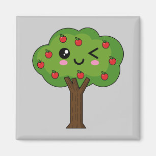 Kawaii Lycklig Winking Apple Träd Magnet