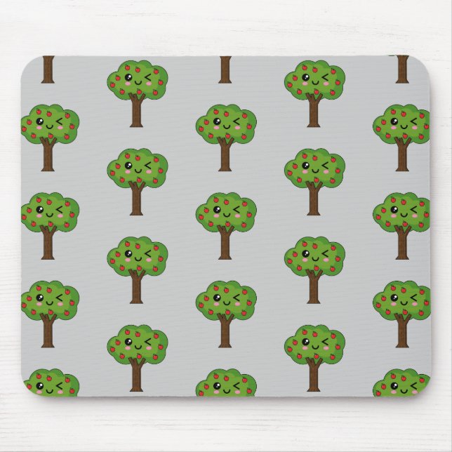 Kawaii Lycklig Winking Apple Träd Musmatta (Framsidan)