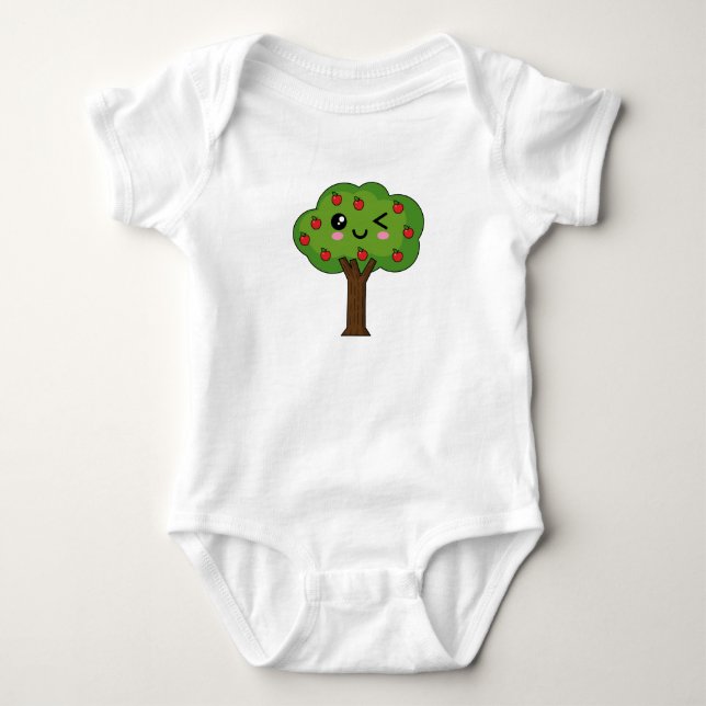 Kawaii Lycklig Winking Apple Träd T Shirt (Framsida)