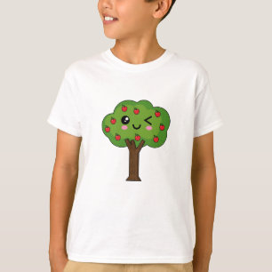 Kawaii Lycklig Winking Apple Träd T Shirt