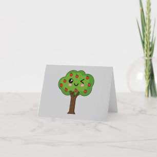 Kawaii Lycklig Winking Apple Träd Tack Kort