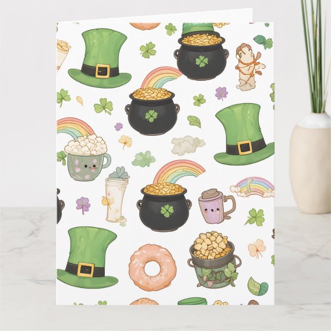 Kawaii Lyckotalismans St. Patricks Dag Guldgryte Kort (Framsida)
