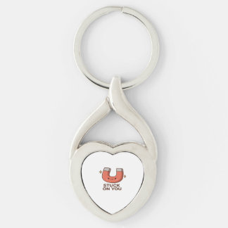 Kawaii Magnet Stuck On You Cute Playful Style Twisted Heart Silverfärgad Nyckelring